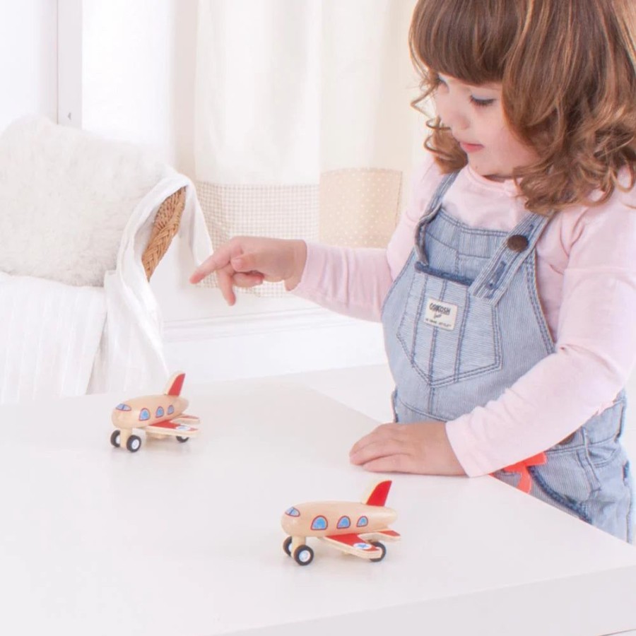 Stocking Fillers Bigjigs | Bigjigs Pull Back Wooden Airplane