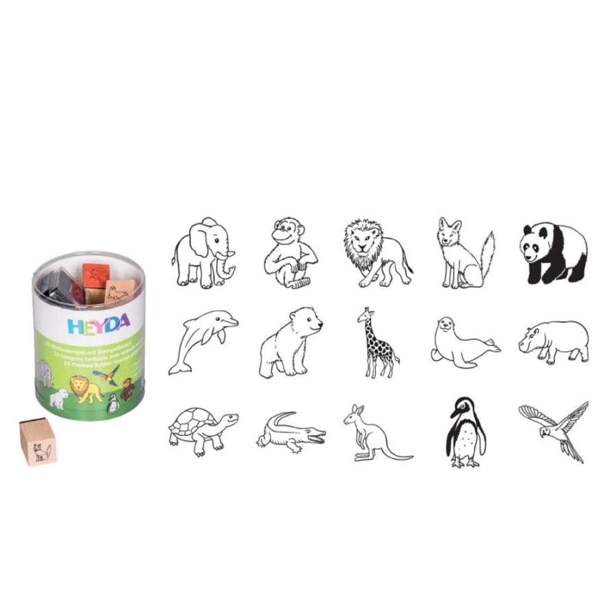 Animals Portfolio | Wooden Stamp Set 15Pcs With Small Ink Pad