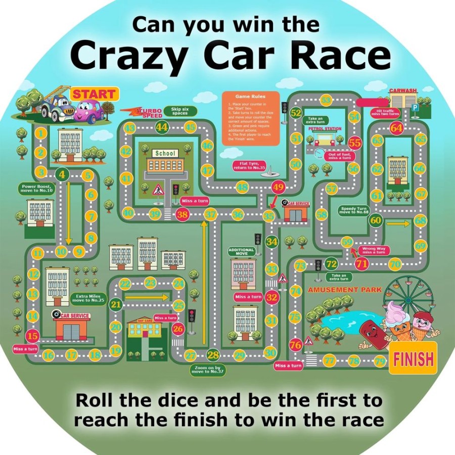 Games Tiger Moon | Tuff Tray Mat Insert- 'Can You Win The Crazy Car Race' Game