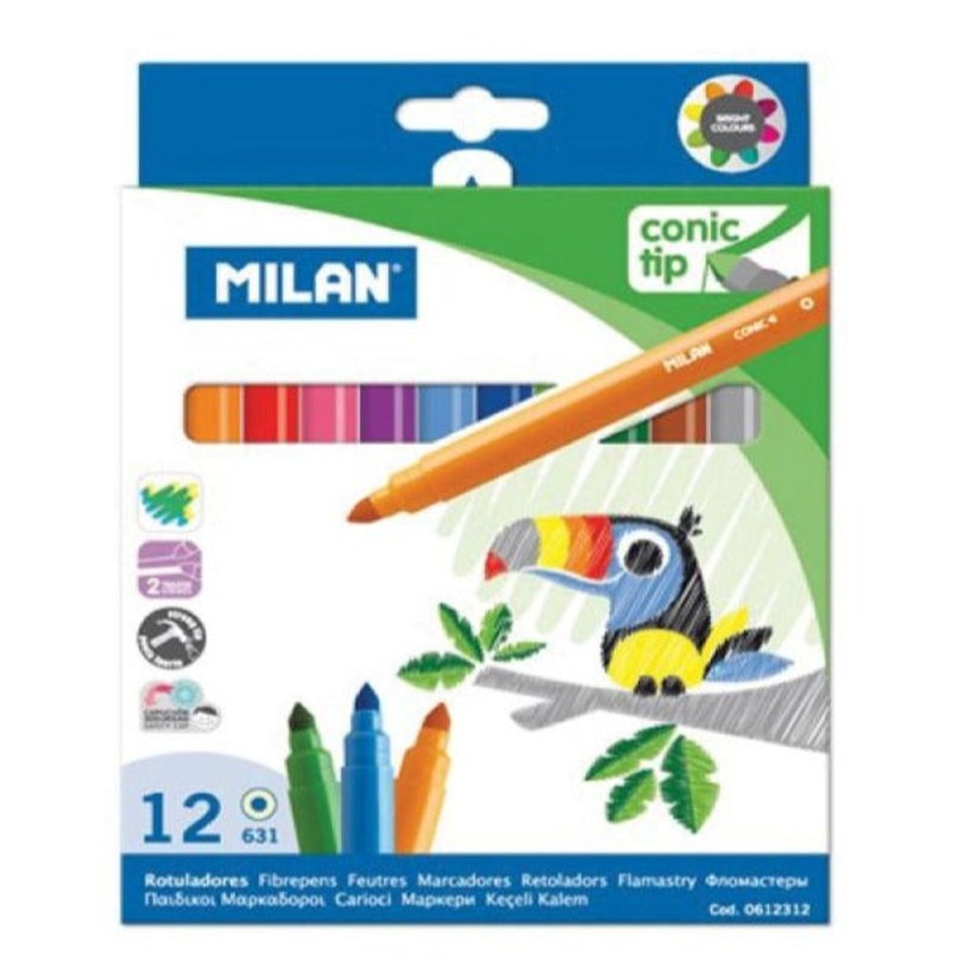 Arts And Crafts Portfolio | Milan Conic Tip Large Fibre Tips, Box Of 12 Colours