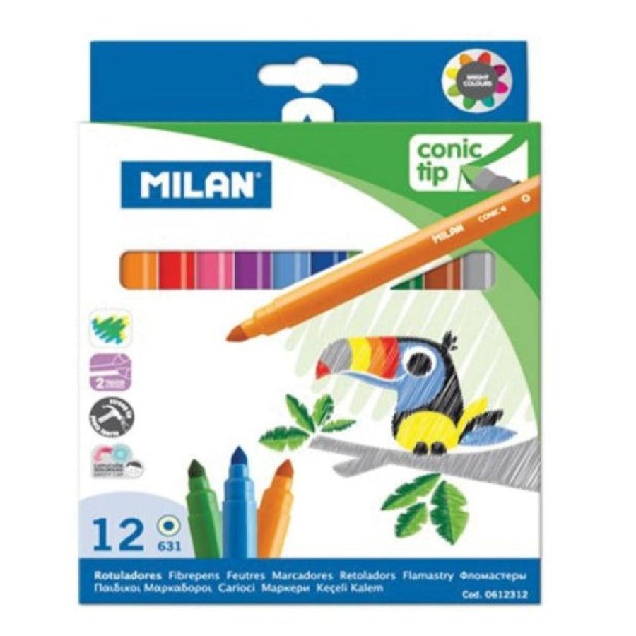 Stocking Fillers Portfolio | Milan Conic Tip Large Fibre Tips, Box Of 12 Colours